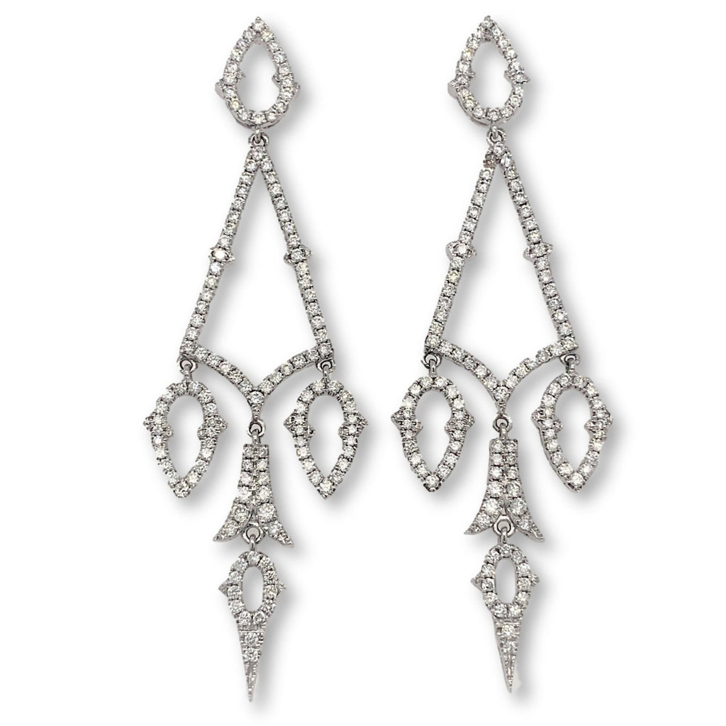 diamond chandelier drop earrings 18k w.g. 2.83ctw triangular and pear shaped elements