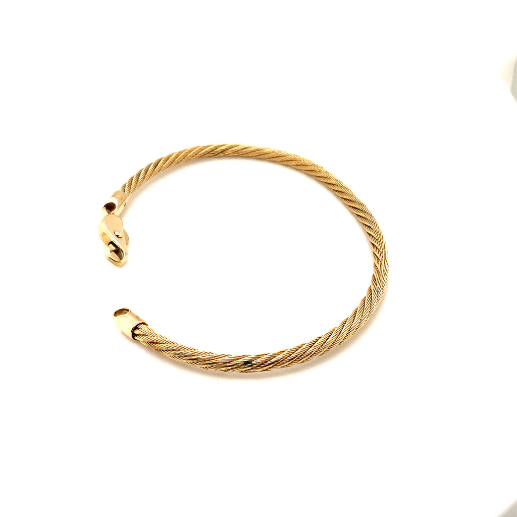 bangle style twisted mesch cable  bracelet in 14 kt yellow gold with a lobster clasp
