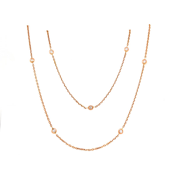 diamond chain 36" long in 14 kt rose gold  18 diamonds = 0.44 cts t.w.