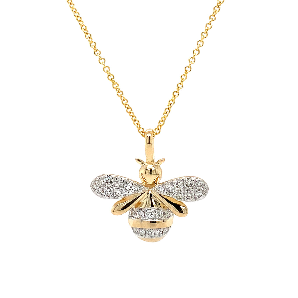 diamond bee necklace set in 14kt yellow gold