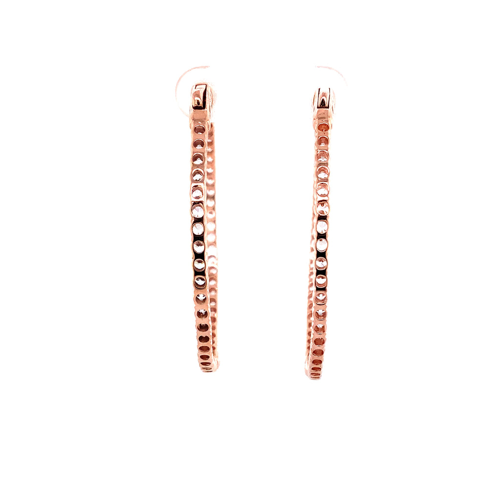 cz in and out hoop earrings in rose gold color with secure lock
