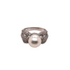 white cultured south sea pearl and diamond ring triple split shank design 18k white gold