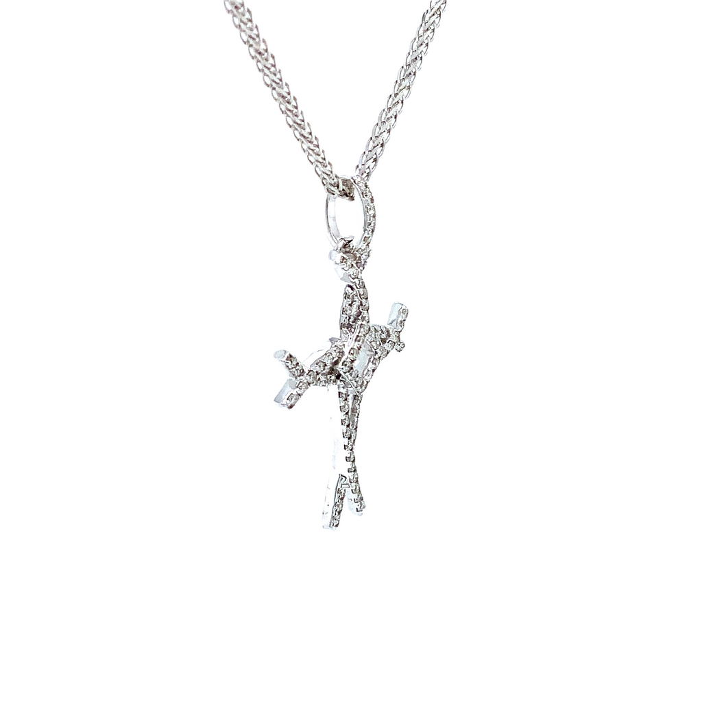 diamond pave christian fish symbol cross set in 14k white gold with an 18k white gold chain
