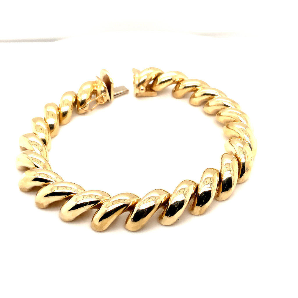 vintage san marco link 14 kt yellow gold bracelet 7 inches long 9.5 mm wide