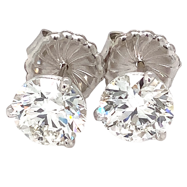 diamond post earrings 3.02 carats tw ideal cut gia certified triple x  set in 14 kt white gold.