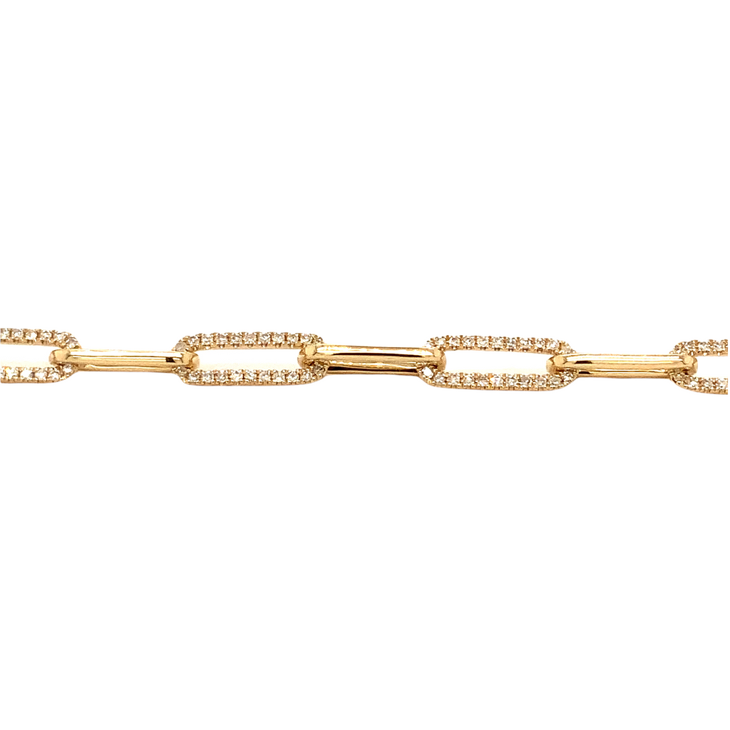 pavé diamond paperclip bracelet set in14k  yellow gold