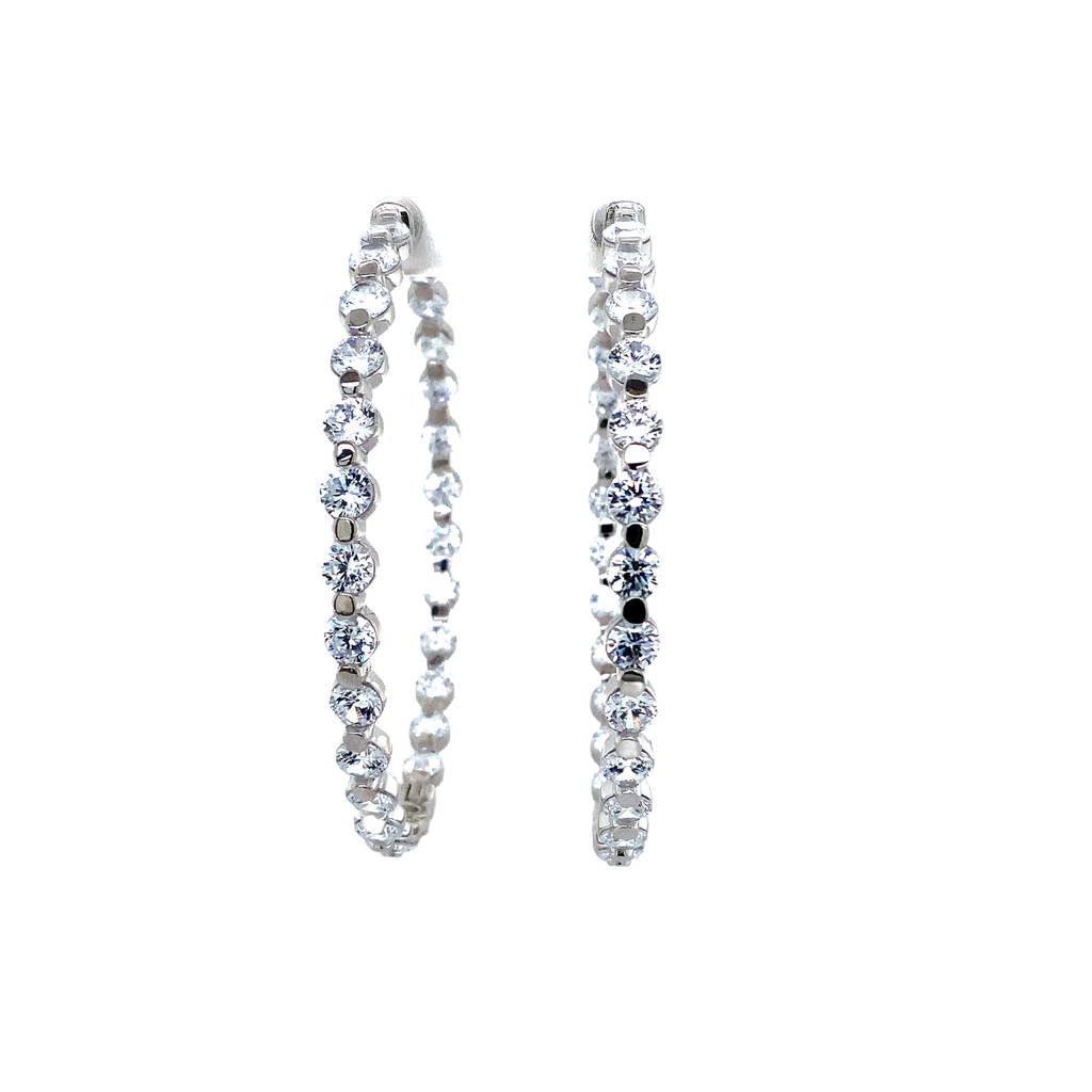 sterling silver 3.85mm cz in and out hoop earrings with secure lock