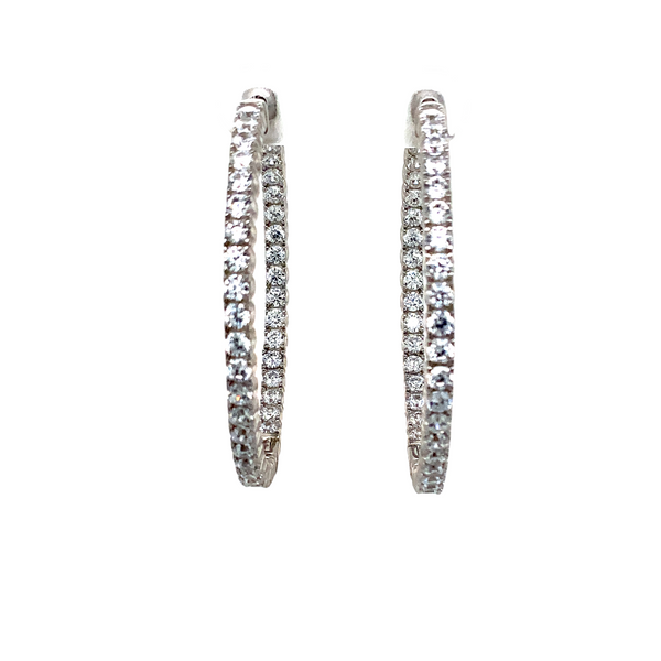 sterling silver cz in and out hoop earrings with secure lock