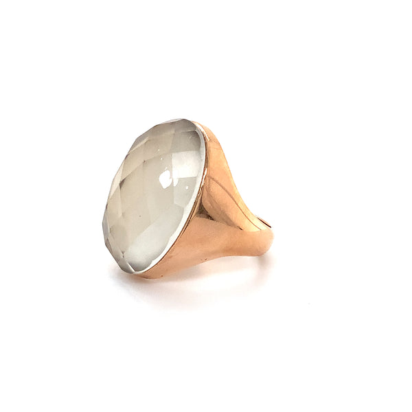 multifaceted oval shape quartz ring in 18kt rose gold